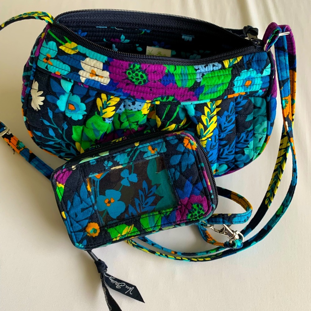 Vera Bradley blue floral print small purse with matching ID wallet/cardholder